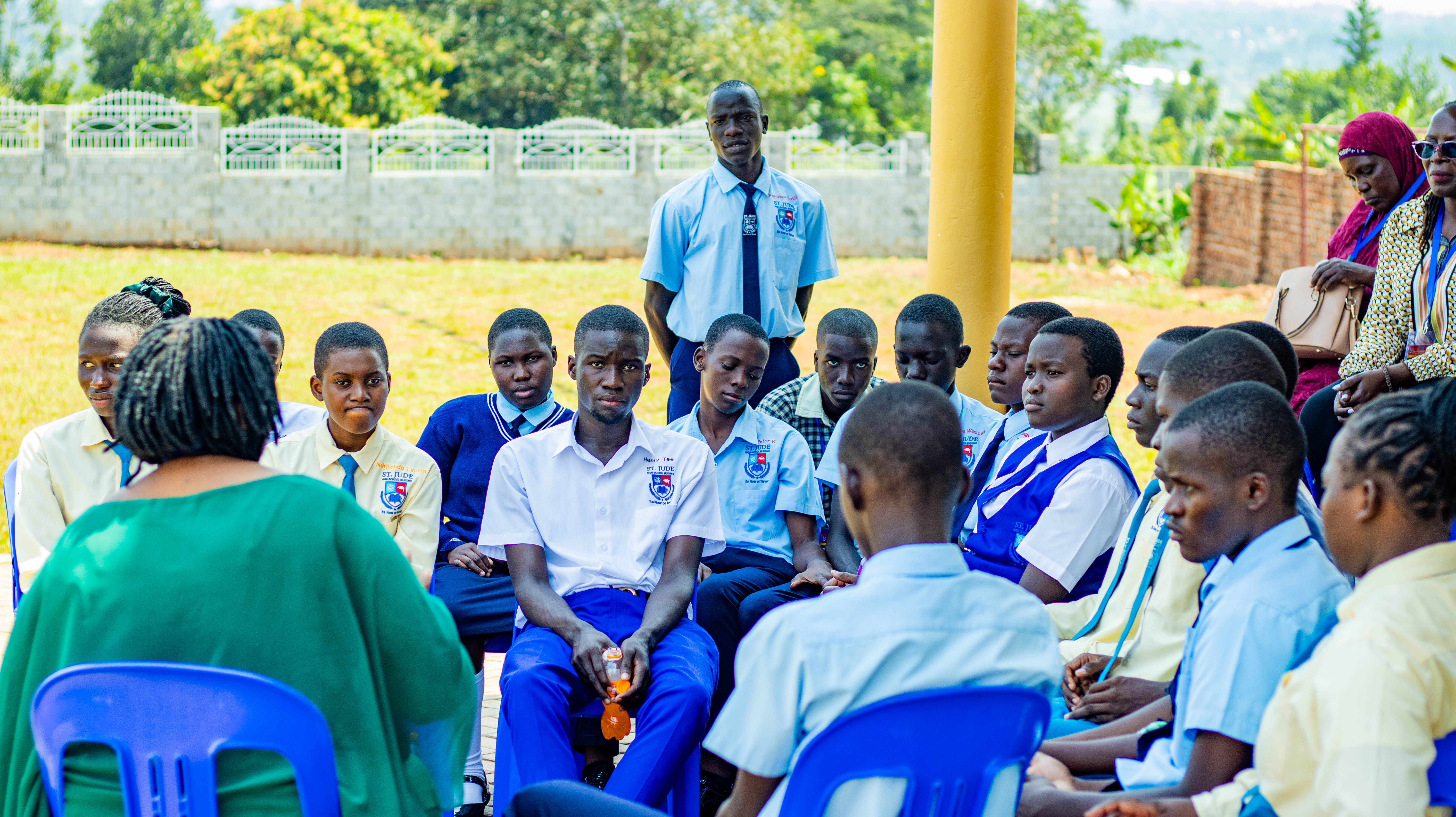 Students taking part in an outdoor group discussion